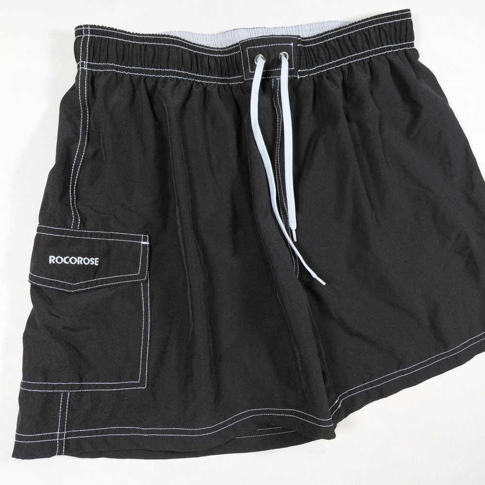 Rocorose‎ Womens Black Swim Shorts Cargo Pocket Contrast Stitch Size L